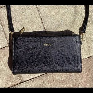 Relic Black Pebbled Leather Crossbody Wallet